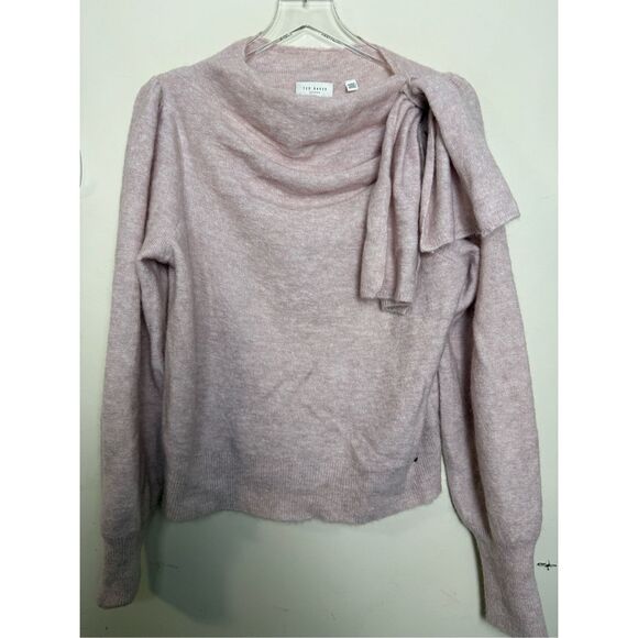 TED BAKER Larbow Statement Bow Sweater Pink Wool Knit Pullover Women's Size 6 Sm - Picture 2 of 8